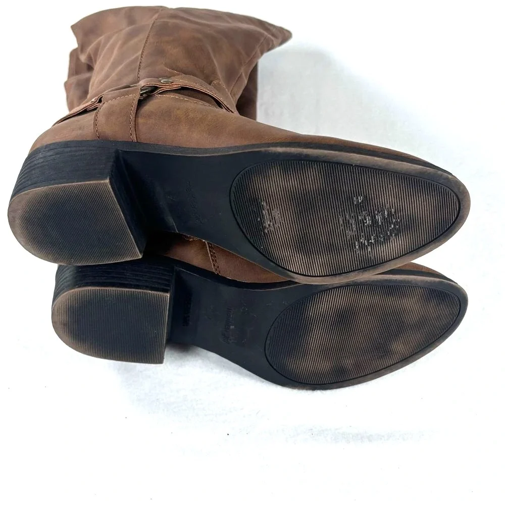 Madden Girl Riding Boots Knee High Womens Sz 7 Brown‎ Faux Leather Equestrian